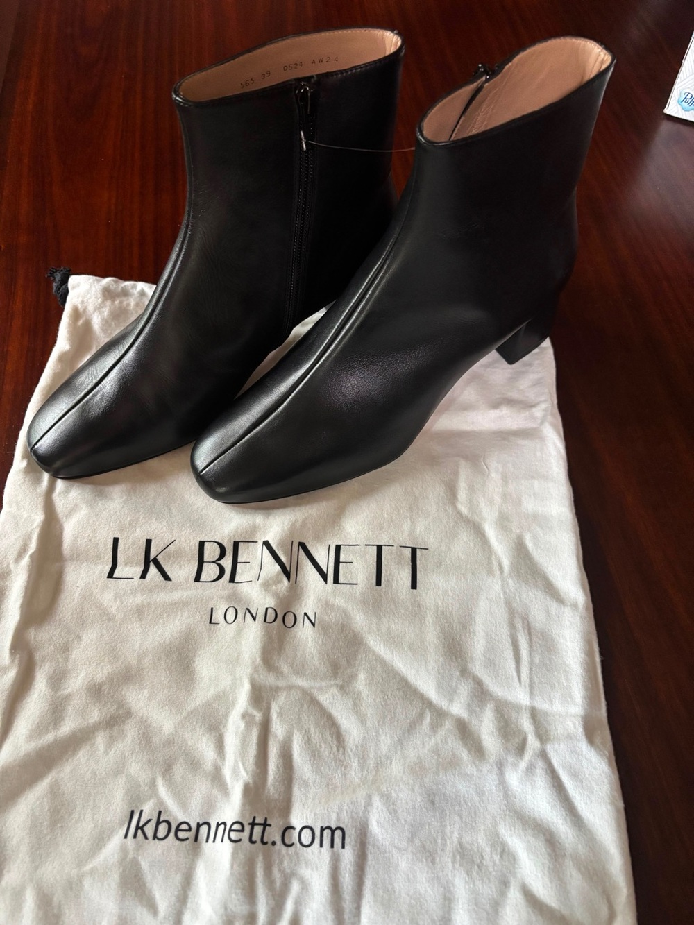 LK Bennett Black Leather Square-Toe Ankle Boots